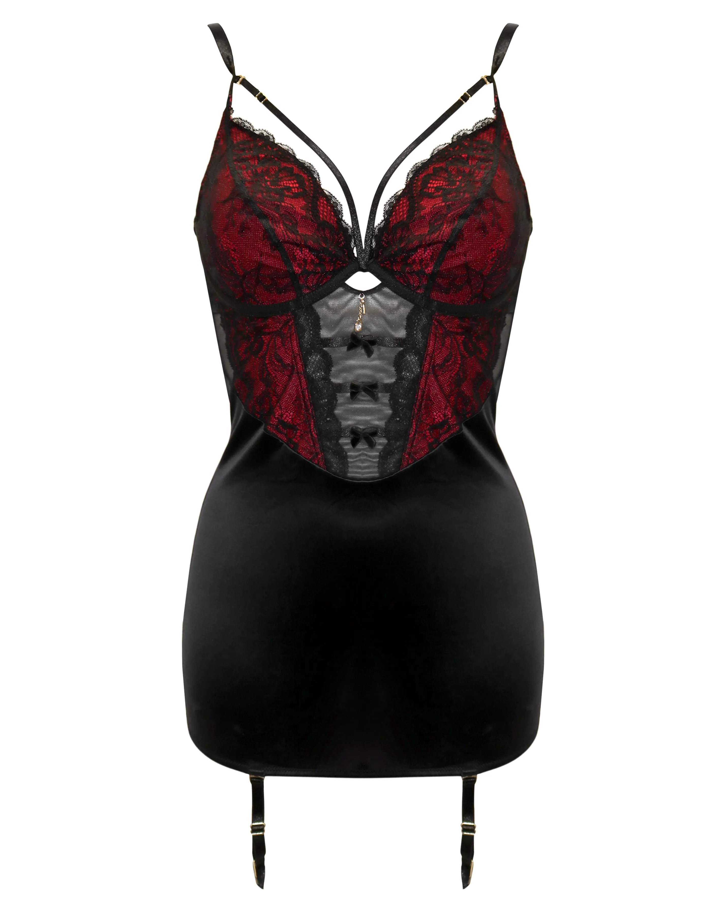 DESIRE SUSPENDER DRESS BLACK/RED