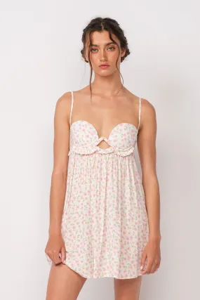 Drew White and Pink Floral Babydoll Cami Mini Dress