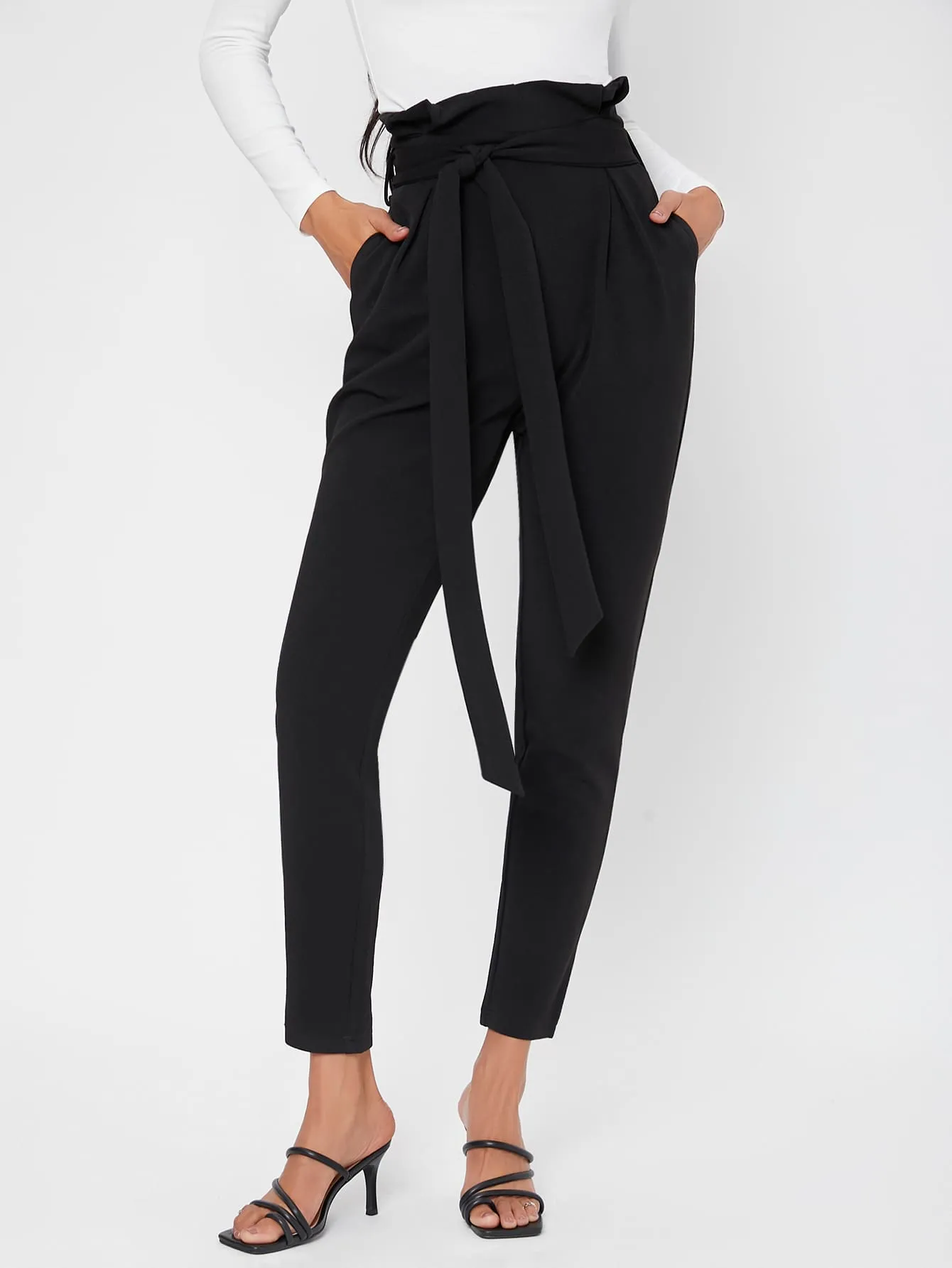 Elegant Plain Ruffle High Waist Long Womens Pants