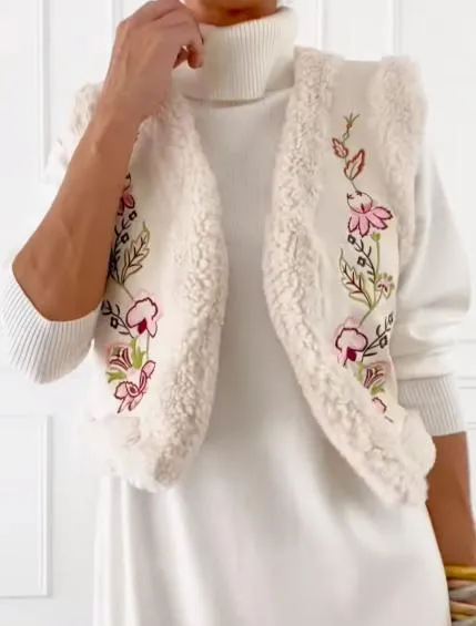 Embroidered Rust Vest Sleeveless Jacket