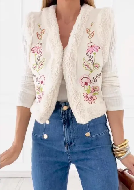 Embroidered Rust Vest Sleeveless Jacket
