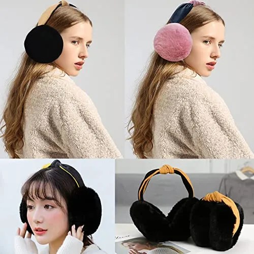Eyegla Women Winter Ear Muffs Foldable Fleece Ear Warmers Fashion Faux Fur Warm Earmuffs Outdoor Winter Ear Cover for Girls