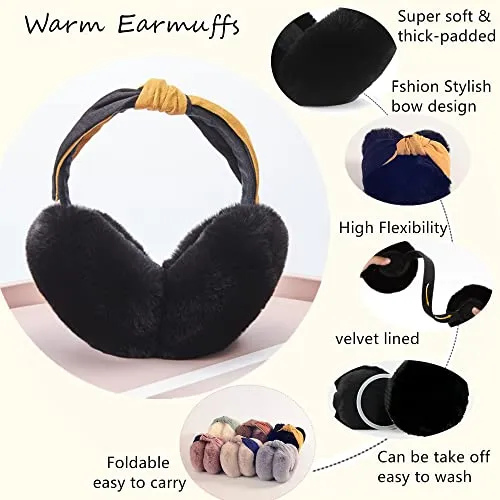 Eyegla Women Winter Ear Muffs Foldable Fleece Ear Warmers Fashion Faux Fur Warm Earmuffs Outdoor Winter Ear Cover for Girls