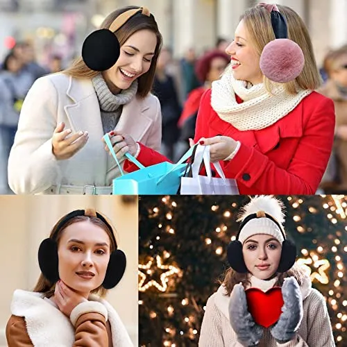Eyegla Women Winter Ear Muffs Foldable Fleece Ear Warmers Fashion Faux Fur Warm Earmuffs Outdoor Winter Ear Cover for Girls