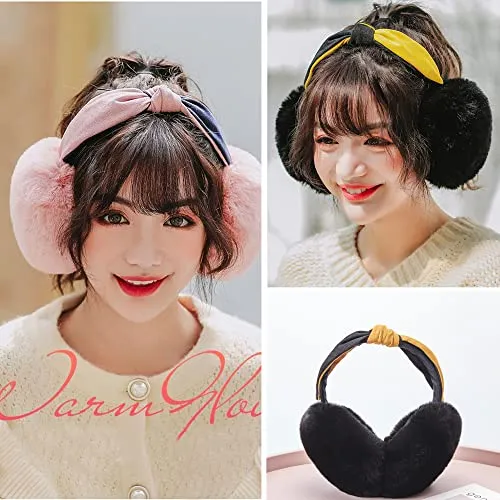 Eyegla Women Winter Ear Muffs Foldable Fleece Ear Warmers Fashion Faux Fur Warm Earmuffs Outdoor Winter Ear Cover for Girls