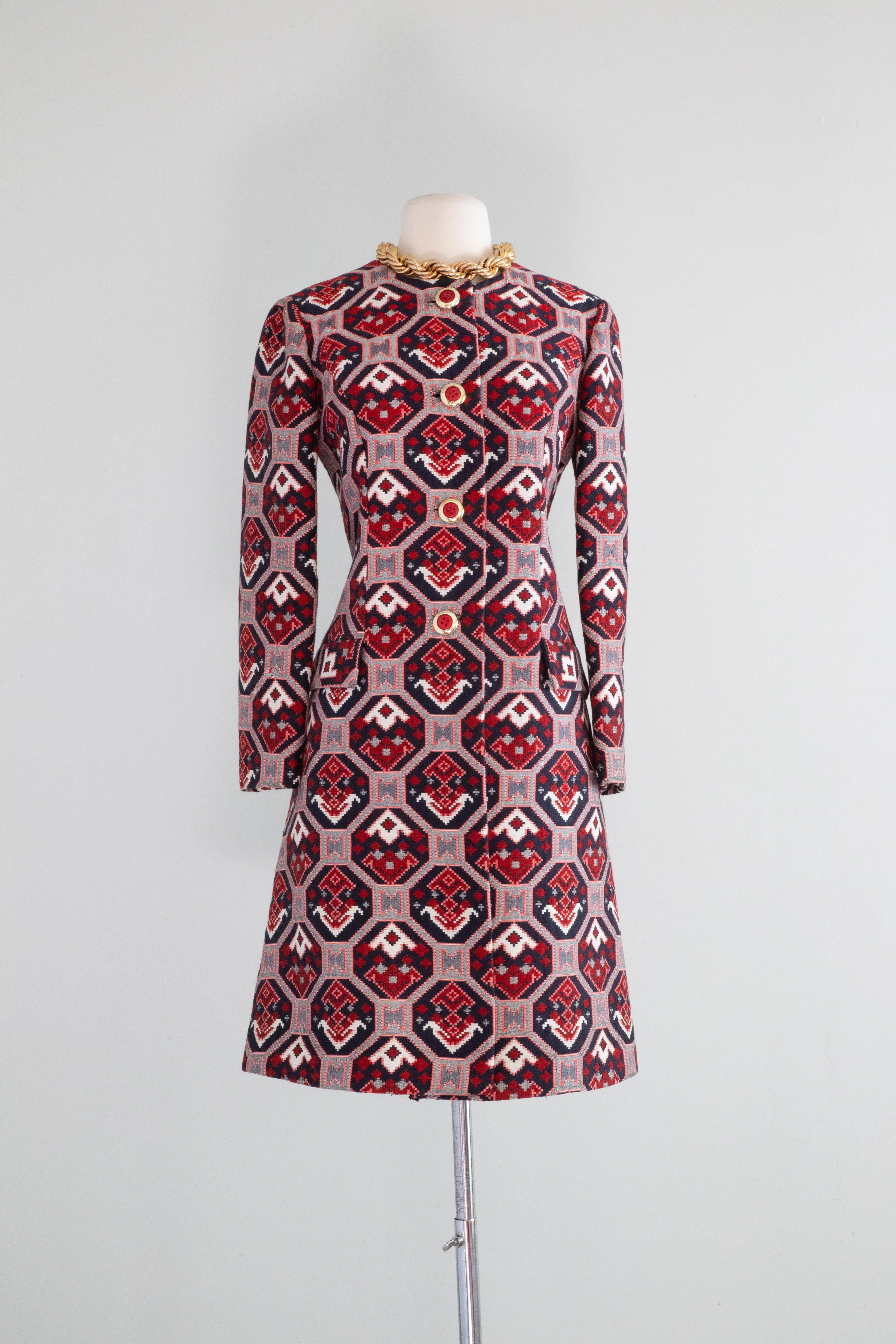 Fabulous 1960's Montaldo's Mod Print Coat / Small