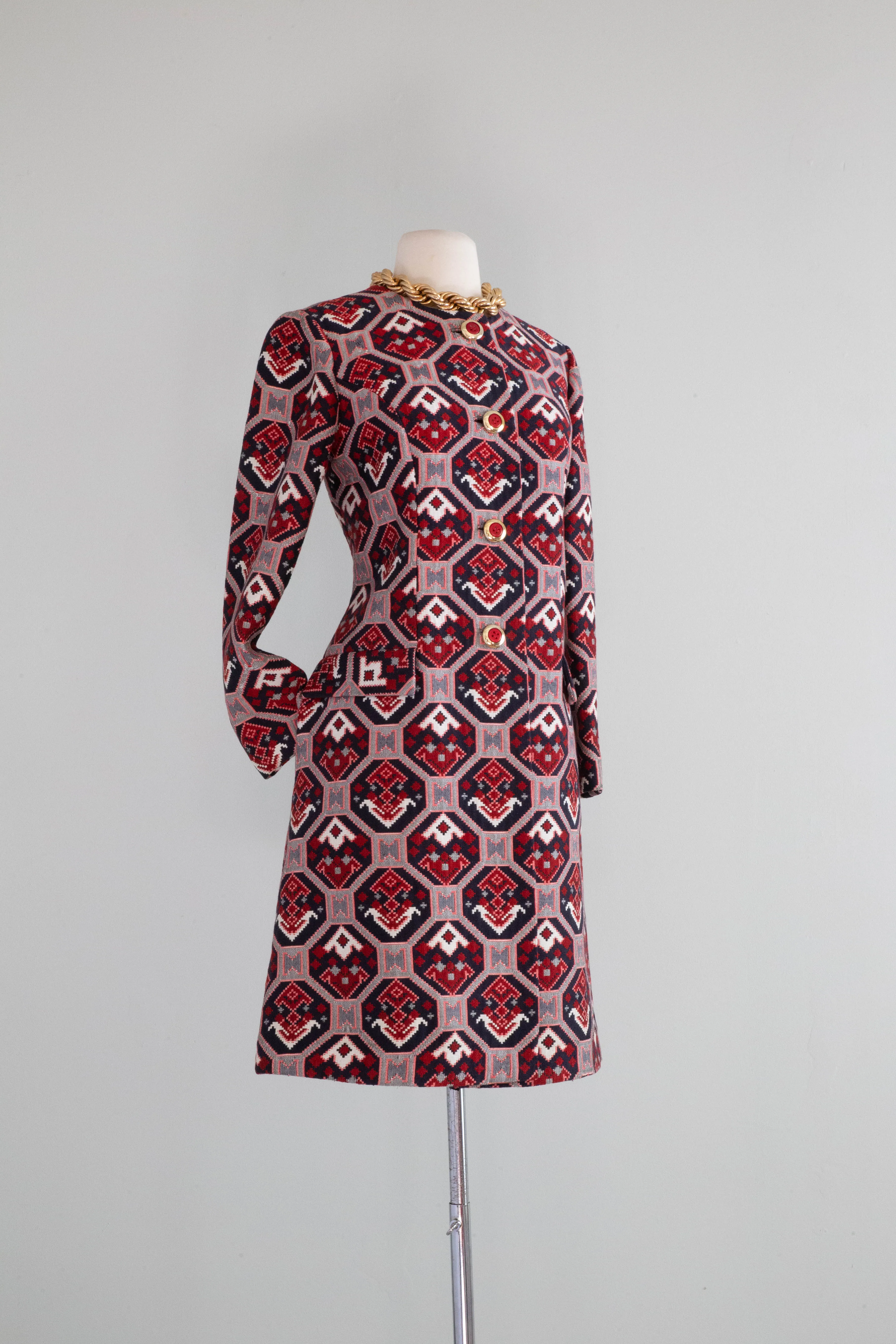 Fabulous 1960's Montaldo's Mod Print Coat / Small