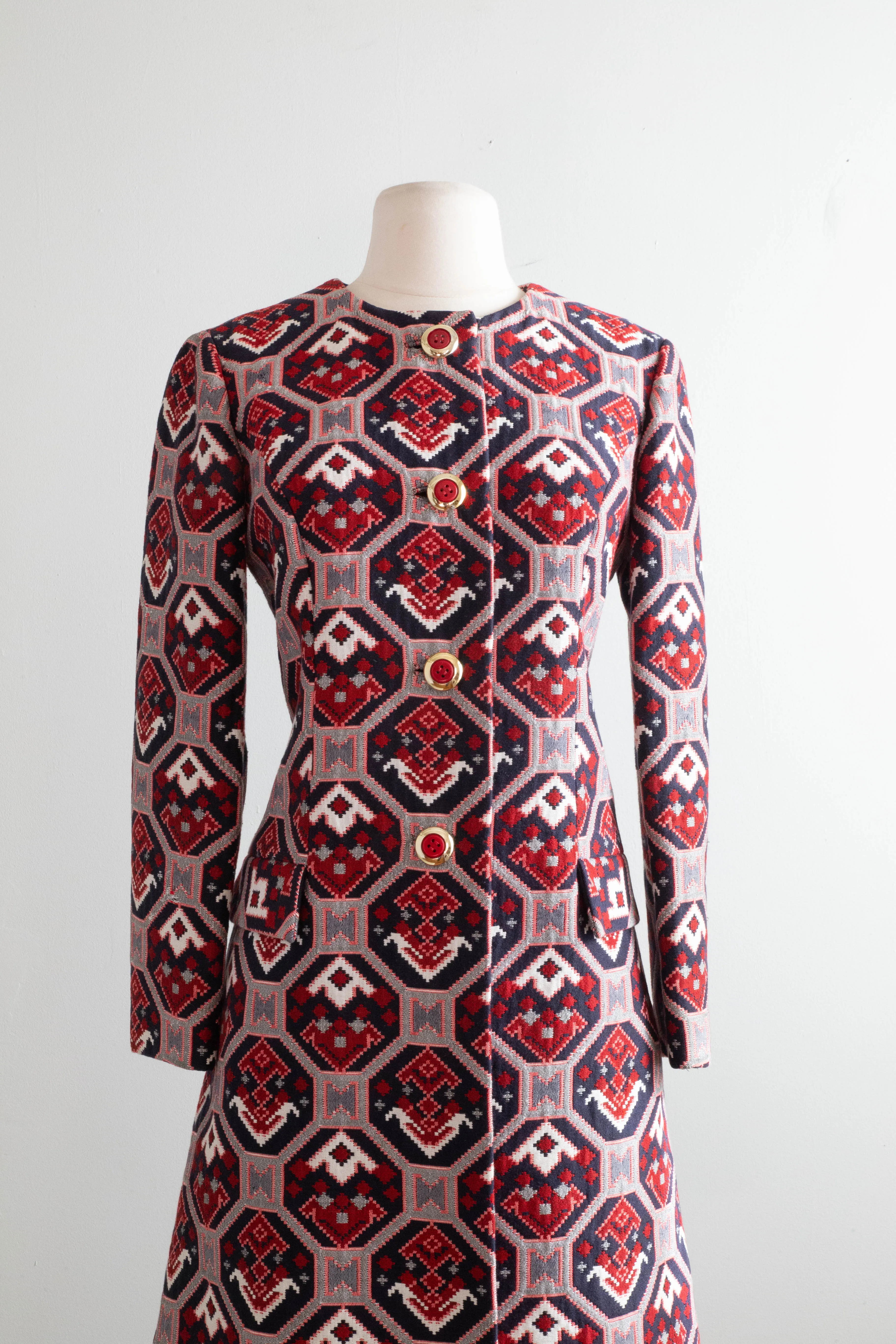 Fabulous 1960's Montaldo's Mod Print Coat / Small