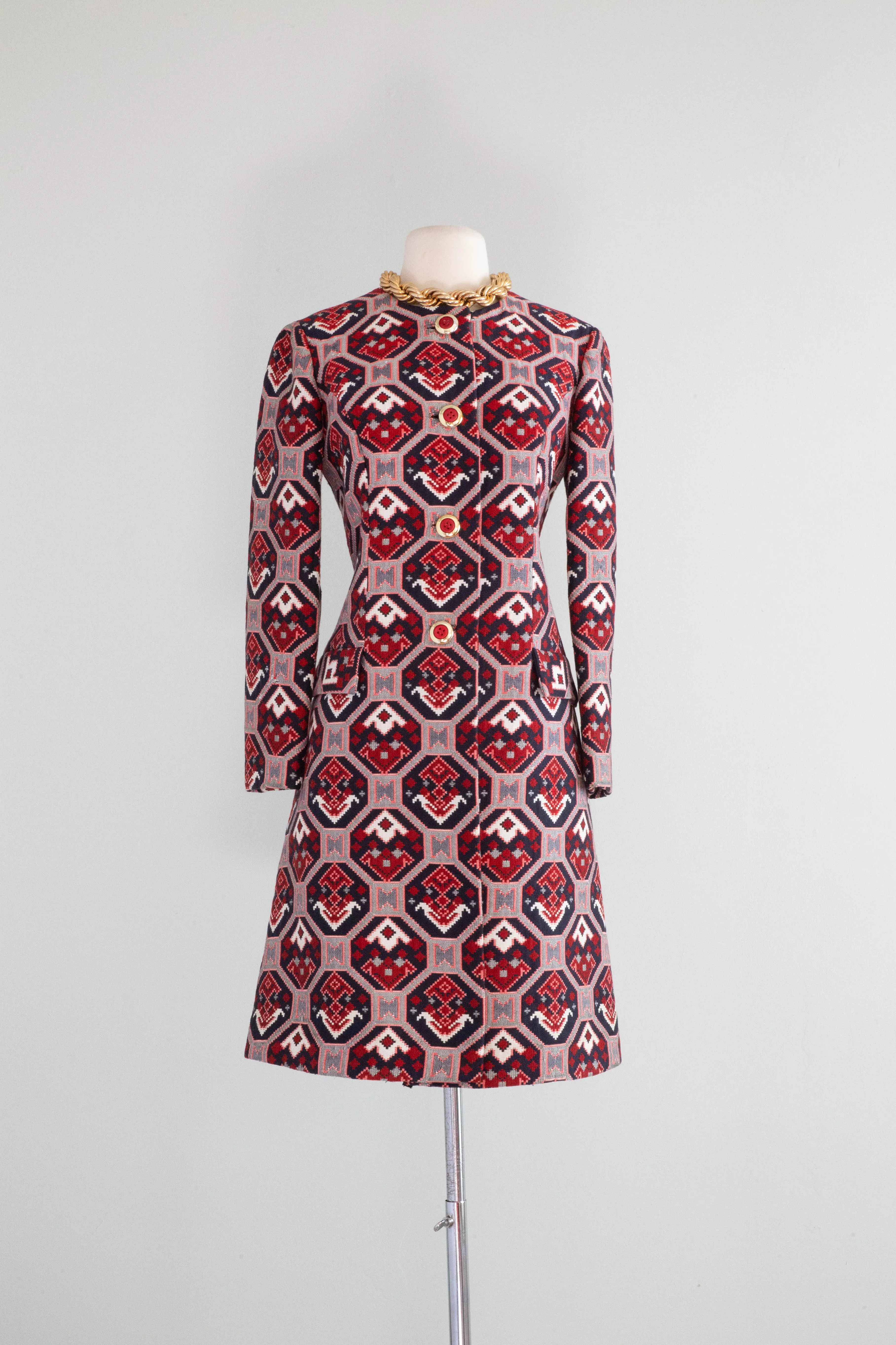 Fabulous 1960's Montaldo's Mod Print Coat / Small