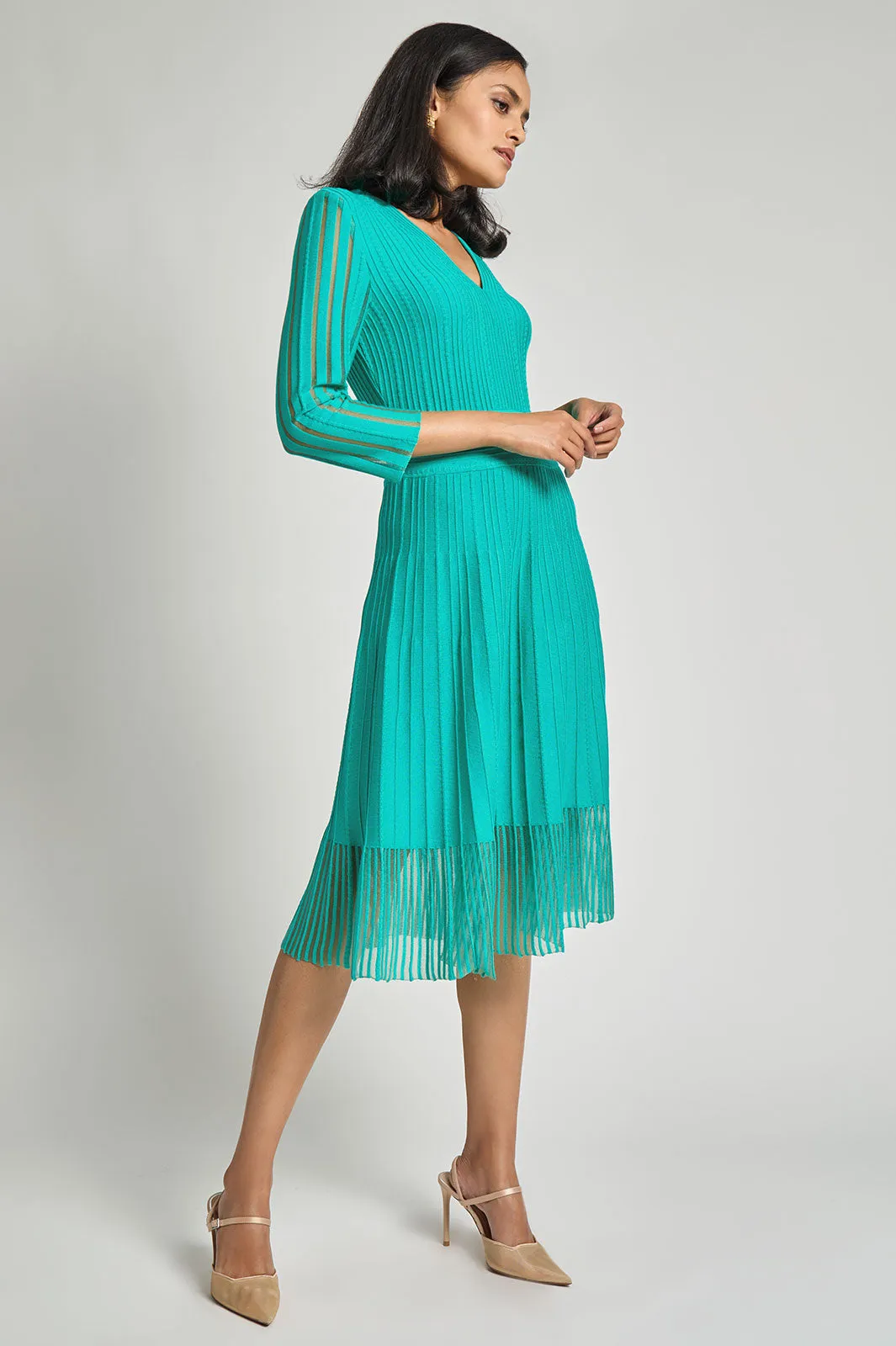 Fit-N-Flare Textured Soft Knit Midi Dress