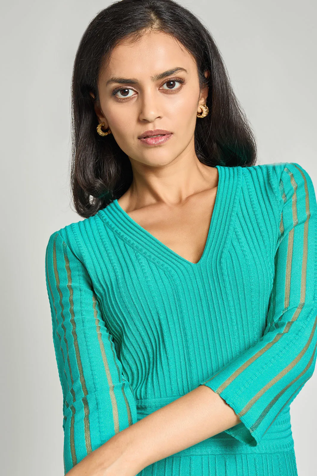 Fit-N-Flare Textured Soft Knit Midi Dress