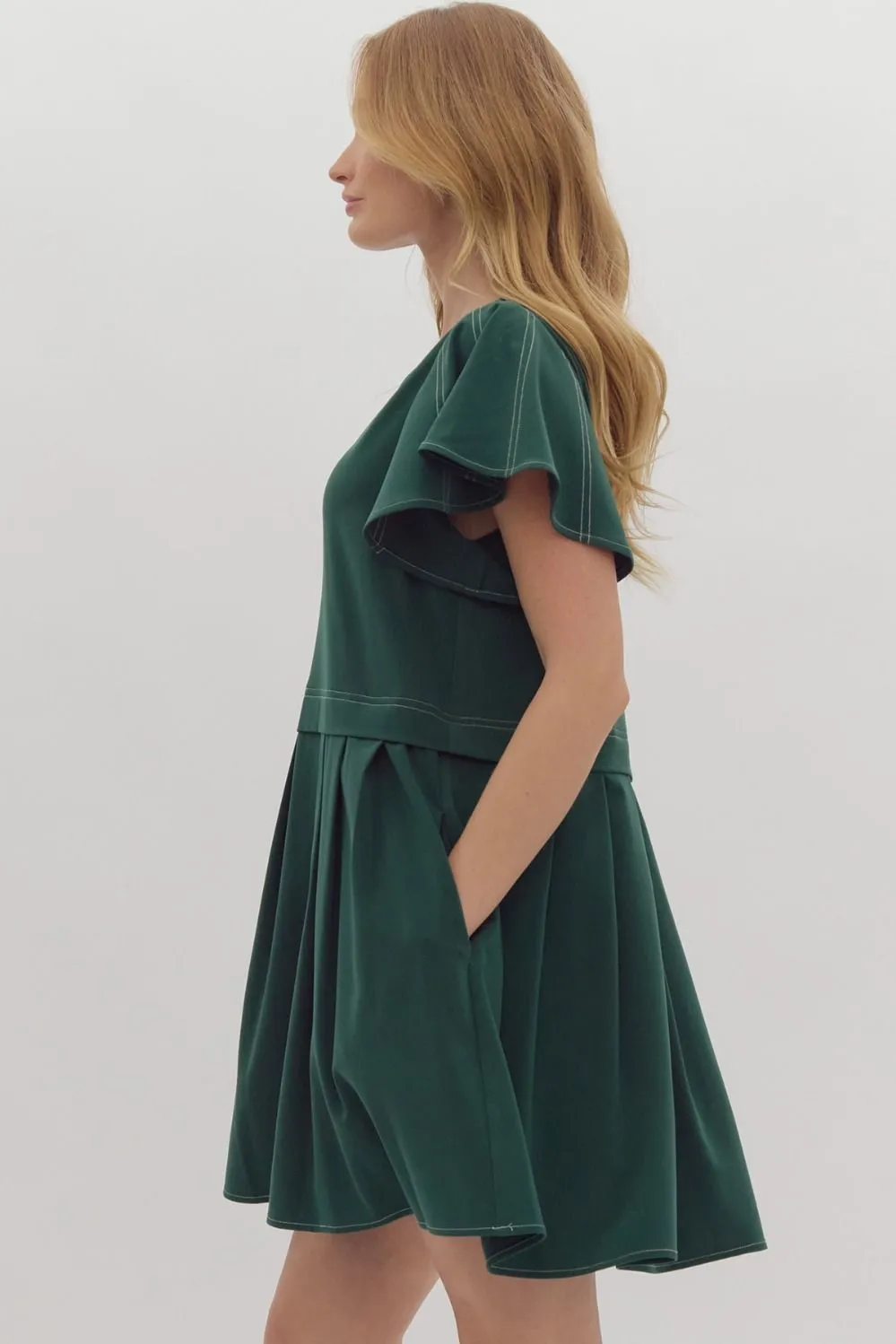 Flutter Sleeve Green Dress