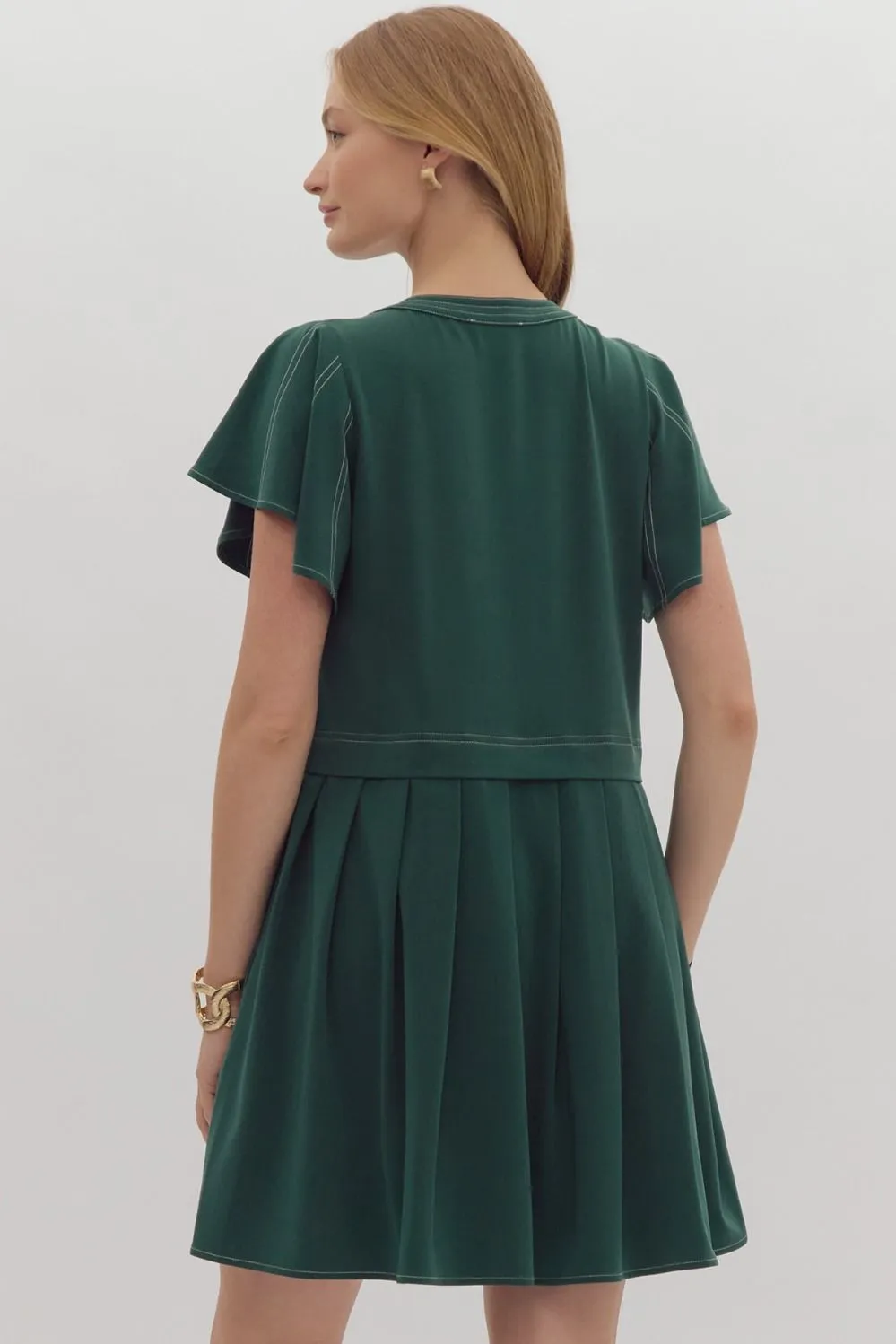 Flutter Sleeve Green Dress
