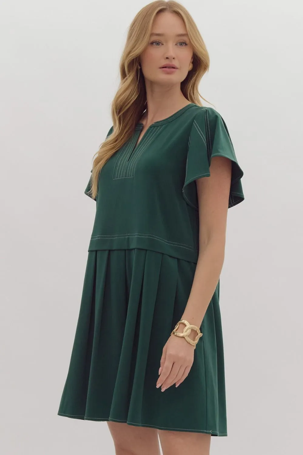 Flutter Sleeve Green Dress