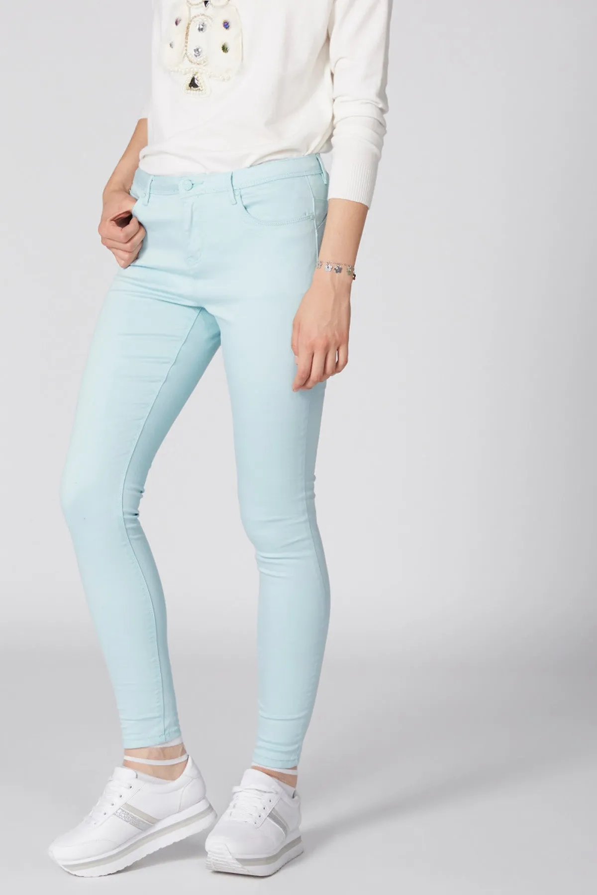 Full Length Pants with Button Closure and Pocket Detail