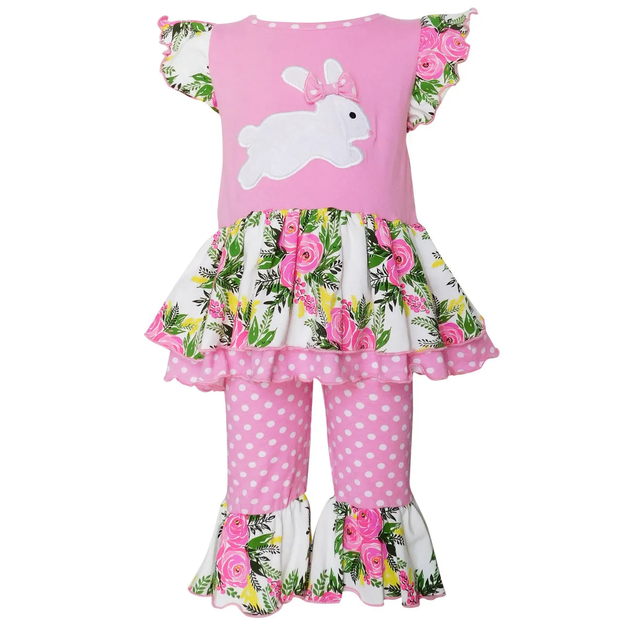 Girls Pink Easter Bunny Floral Tunic and Capri Set | 2/3T