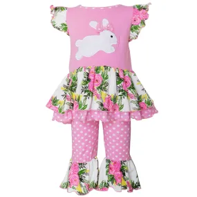 Girls Pink Easter Bunny Floral Tunic and Capri Set | 2/3T