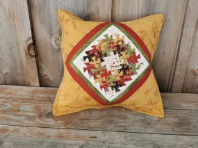 Gold Throw Pillow, Quilted Twister Cushion