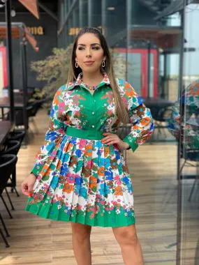 Green Multi Print Skirt Set