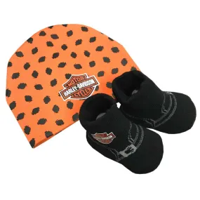 Harley-Davidson Baby Boys' Beanie & Biker Booties Set, Orange & Black 7050879