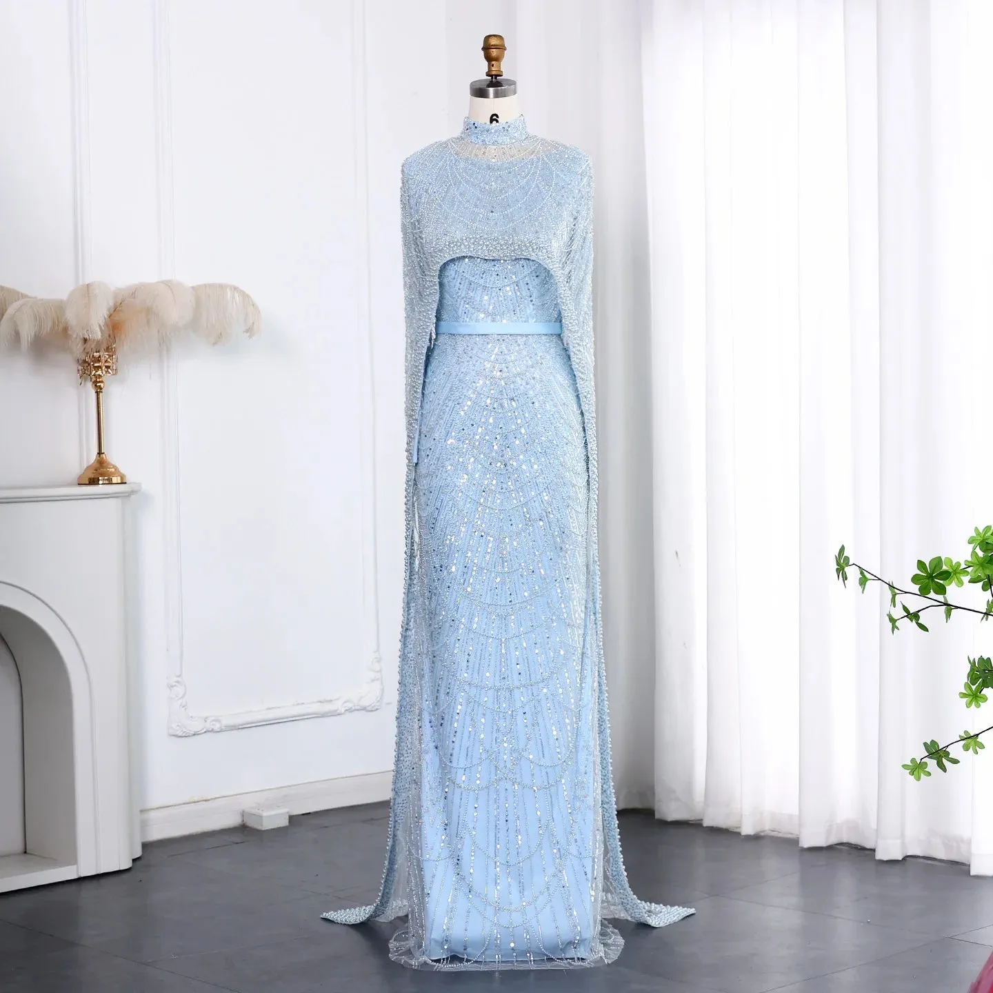 HELEN Luxury Long Sleeves Evening Dress with Cape