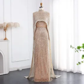HELEN Luxury Long Sleeves Evening Dress with Cape