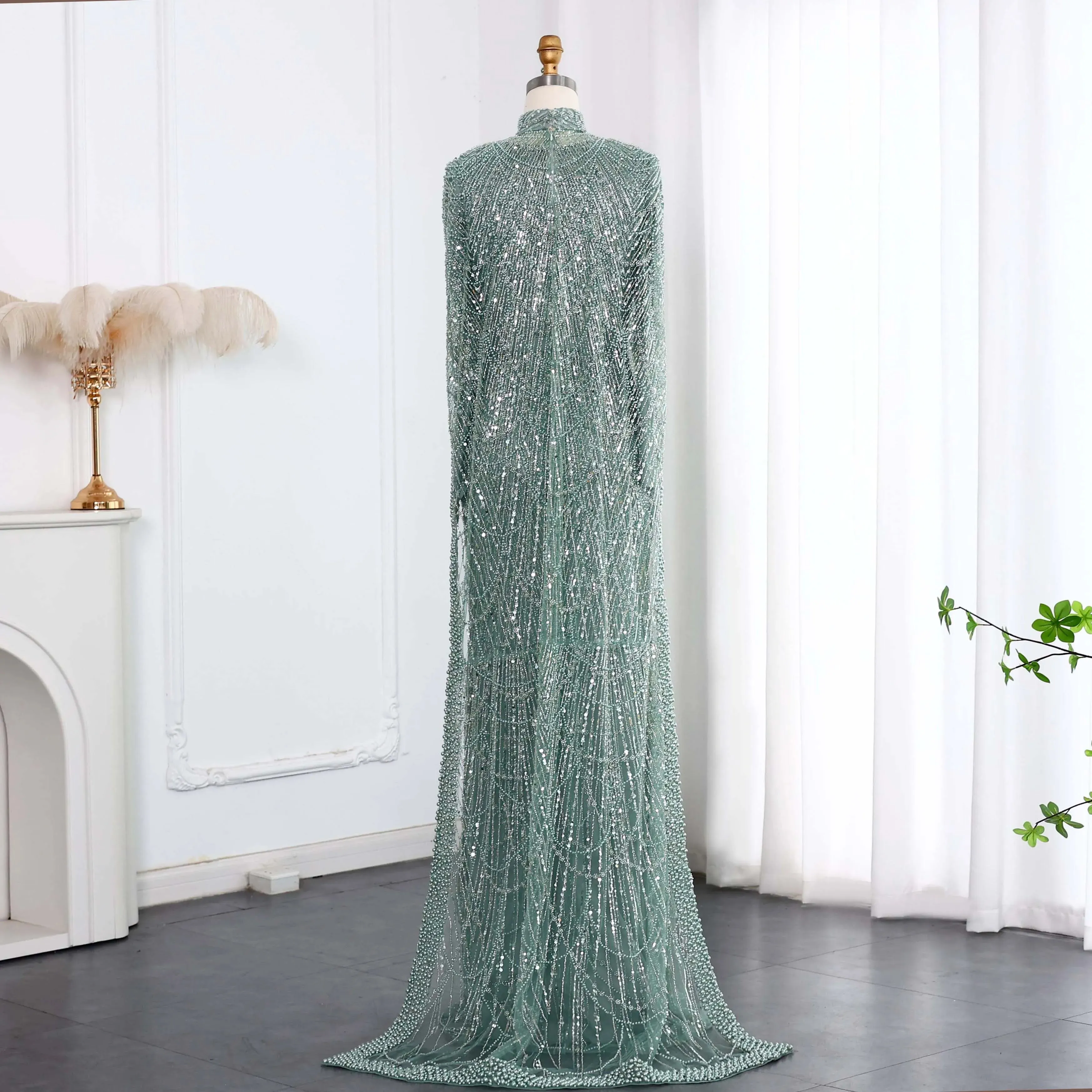 HELEN Luxury Long Sleeves Evening Dress with Cape