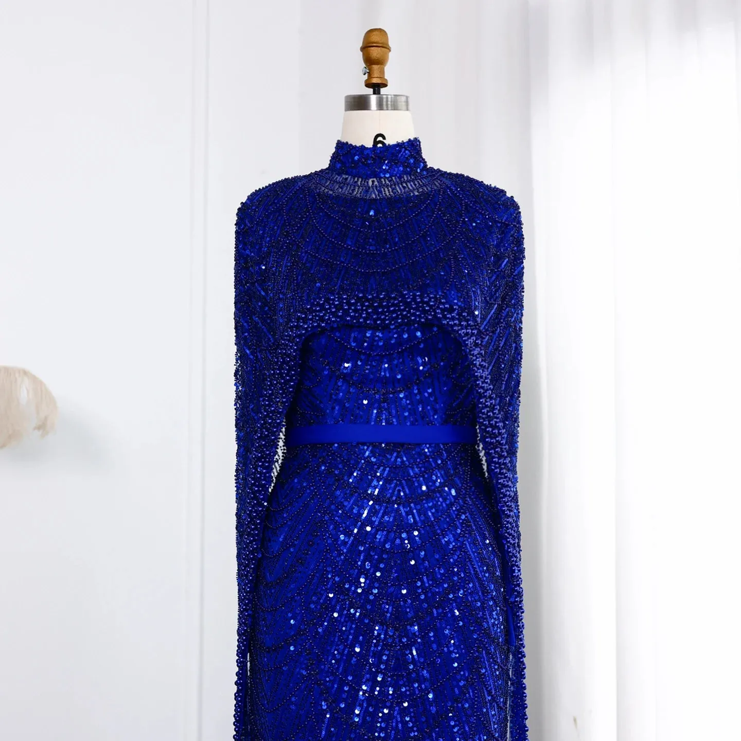 HELEN Luxury Long Sleeves Evening Dress with Cape
