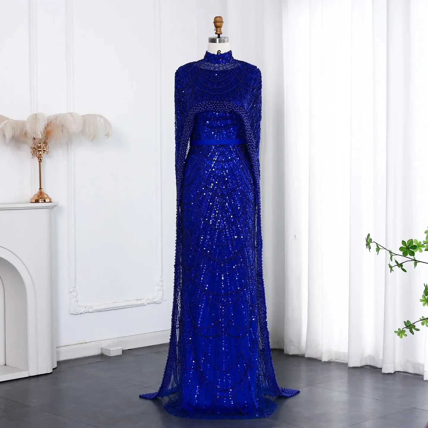 HELEN Luxury Long Sleeves Evening Dress with Cape
