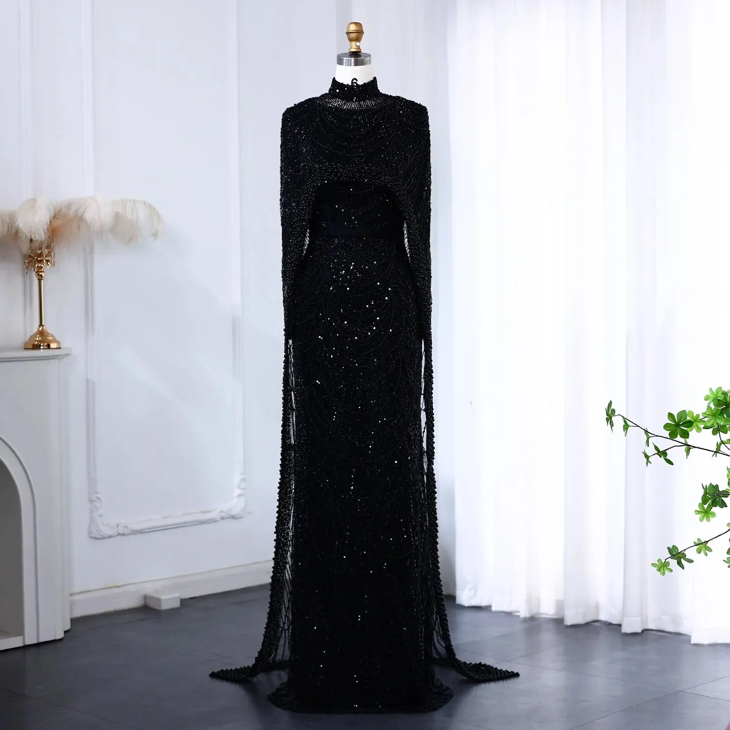 HELEN Luxury Long Sleeves Evening Dress with Cape
