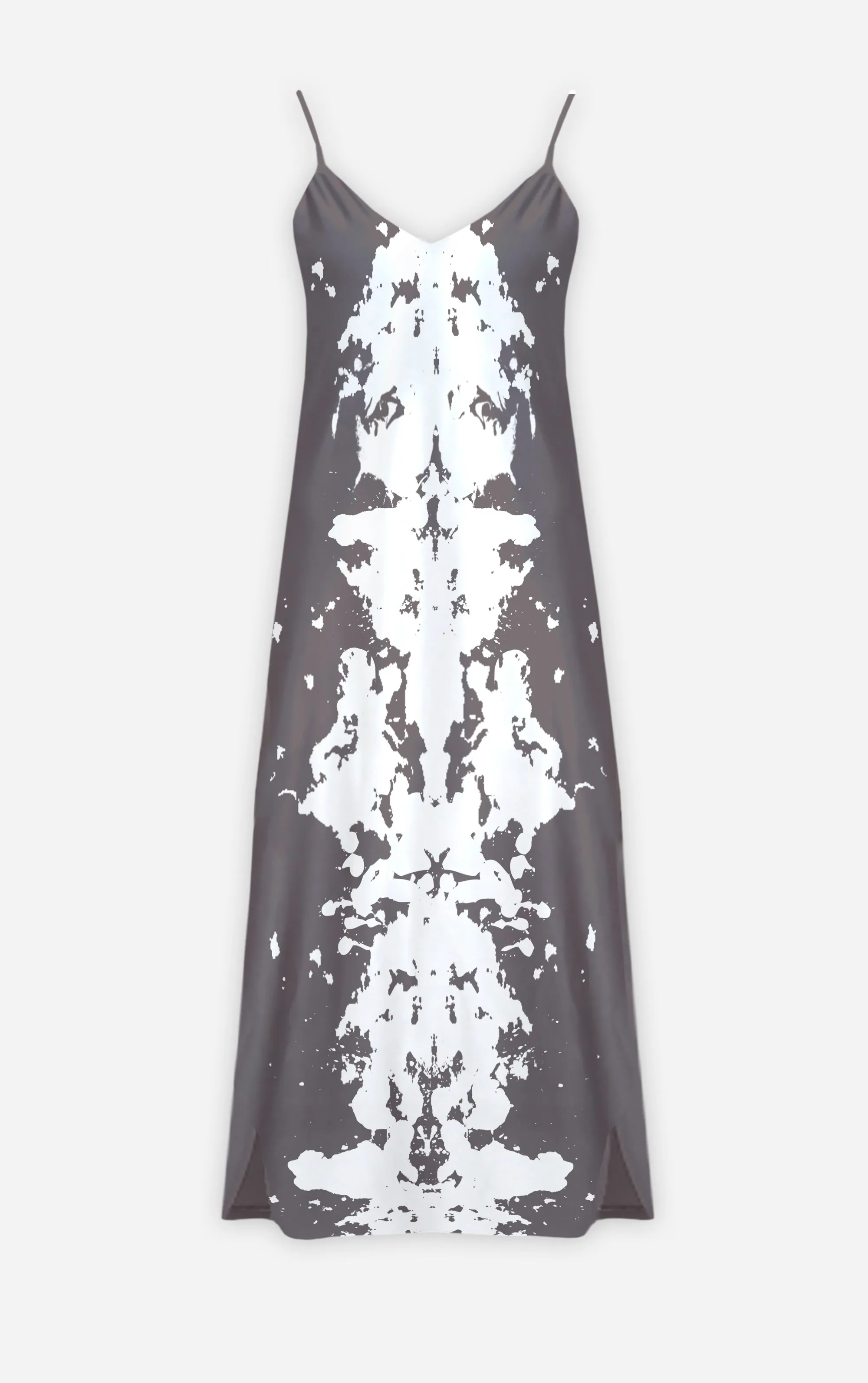 Ink Blot Reverse- 100% Silk Satin French Gothic V Neck Slip Dress in Lavender Steel| Le Leanian™