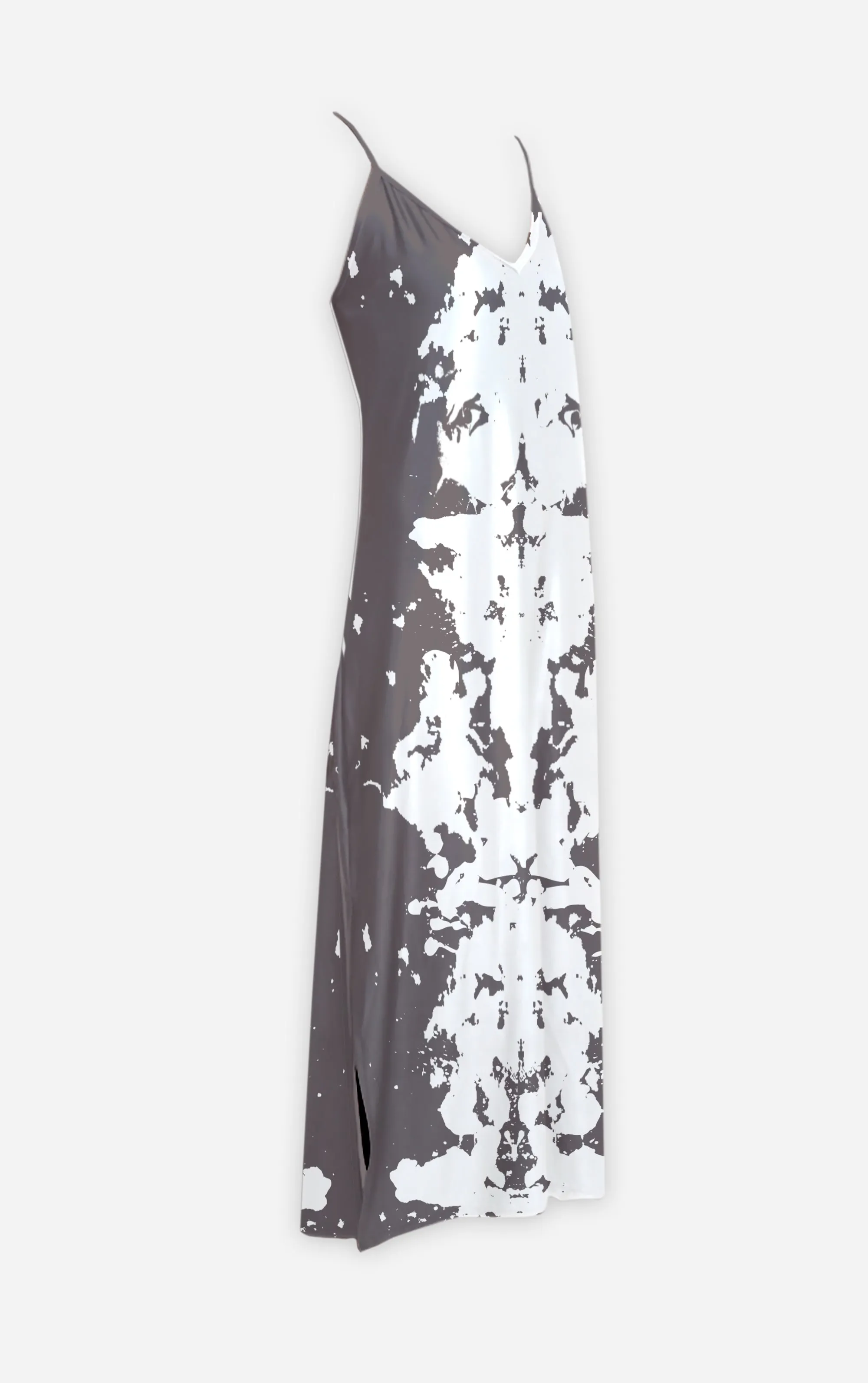 Ink Blot Reverse- 100% Silk Satin French Gothic V Neck Slip Dress in Lavender Steel| Le Leanian™