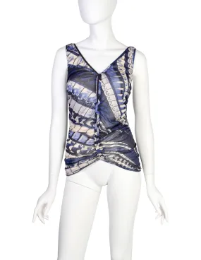 Jean Paul Gaultier Vintage Purple Cinema Filmstrip Print Ruched Silk Jersey Tank Top