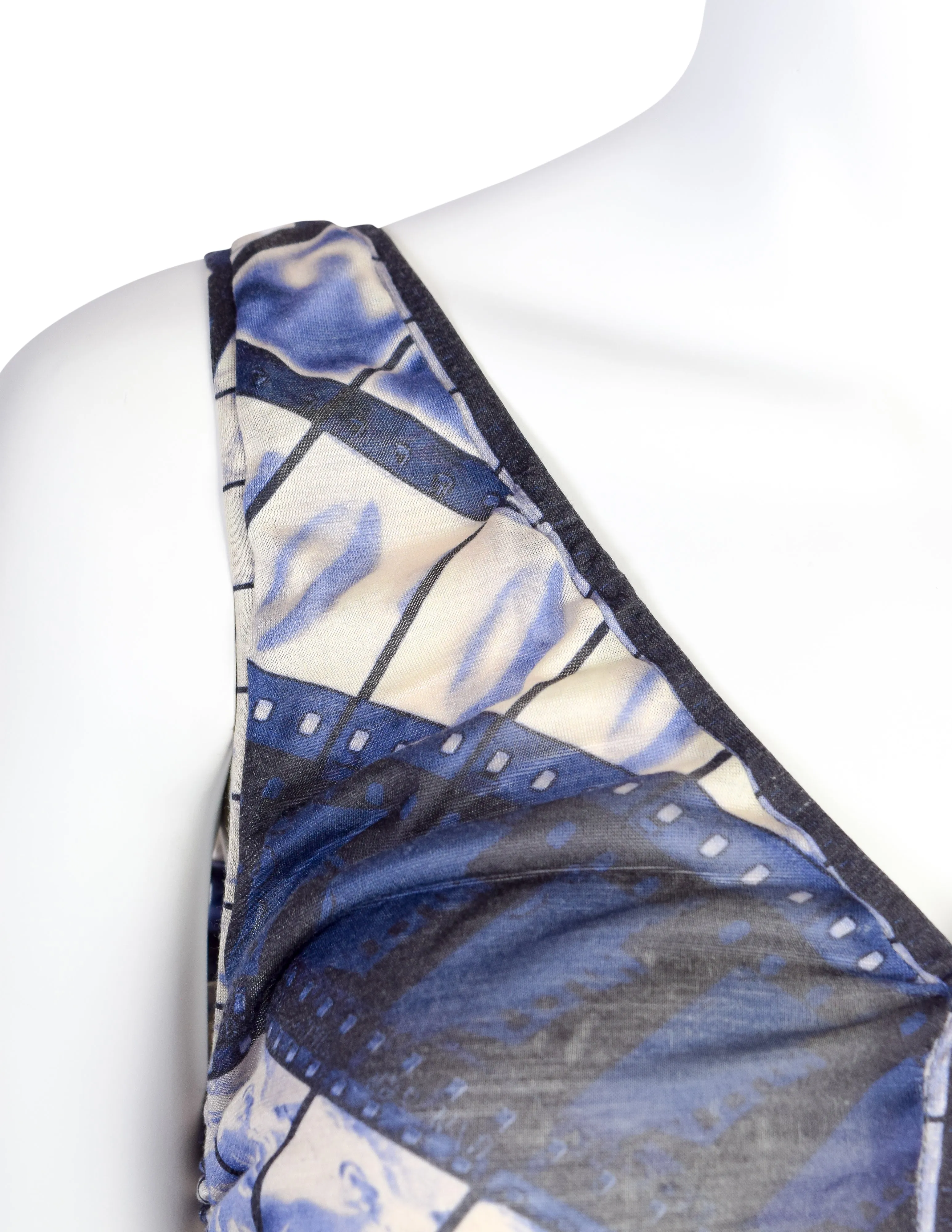 Jean Paul Gaultier Vintage Purple Cinema Filmstrip Print Ruched Silk Jersey Tank Top
