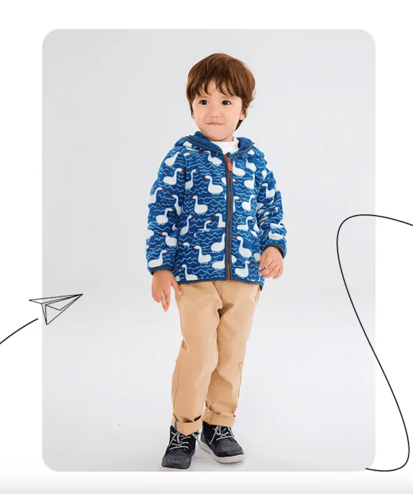 Kids Winter Hooded Fleece Jacket - Ducks in Blue (2-8 years)