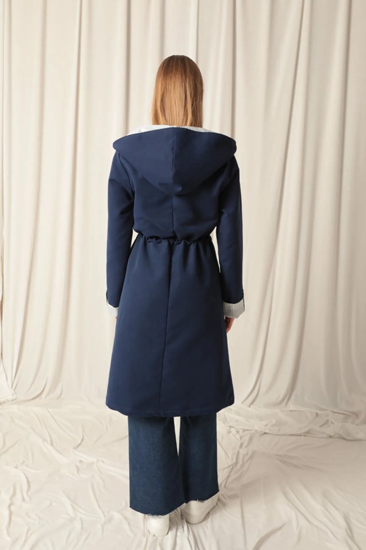 KKT Torino Fabric Striped Hooded Women's Navy Blue Raincoat - Rincón de Romos