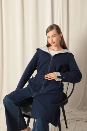 KKT Torino Fabric Striped Hooded Women's Navy Blue Raincoat - Rincón de Romos