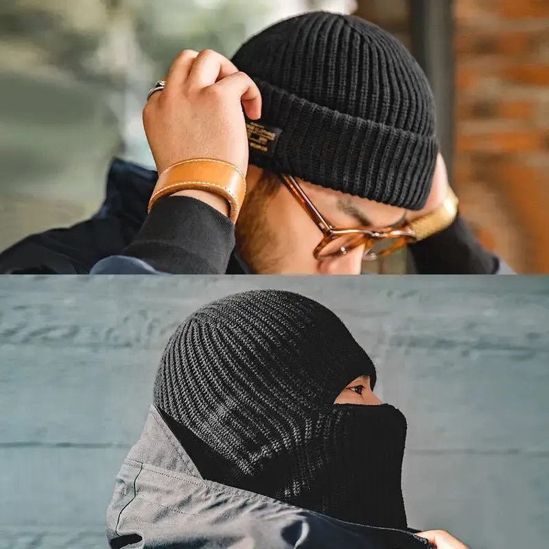 Knitted Melon Warm Beanie with Adjustable Size & Unique Patch Details - Stay Stylish & Cozy with Dual-Use Design