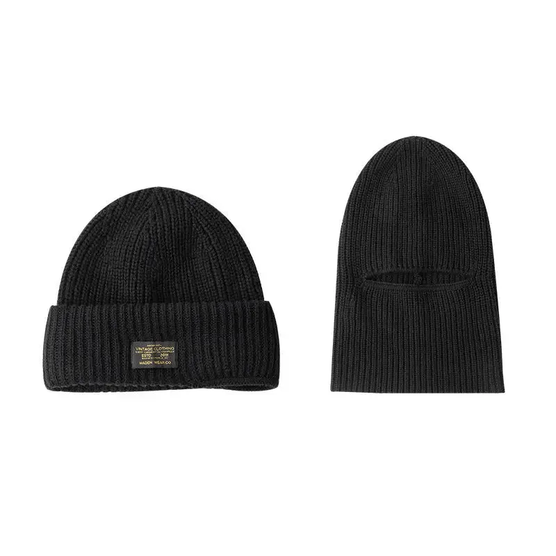 Knitted Melon Warm Beanie with Adjustable Size & Unique Patch Details - Stay Stylish & Cozy with Dual-Use Design
