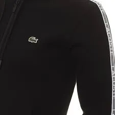 LACOSTE Men’s Classic Fit Branded Stripes Zip-Up Hoodie SH5065 51 031 BLACK