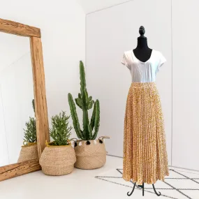 Leopard Print Pleated Midi Skirt