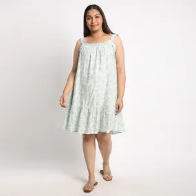 Light Blue Printed Viscose Dobby Plus Size Slip Dress