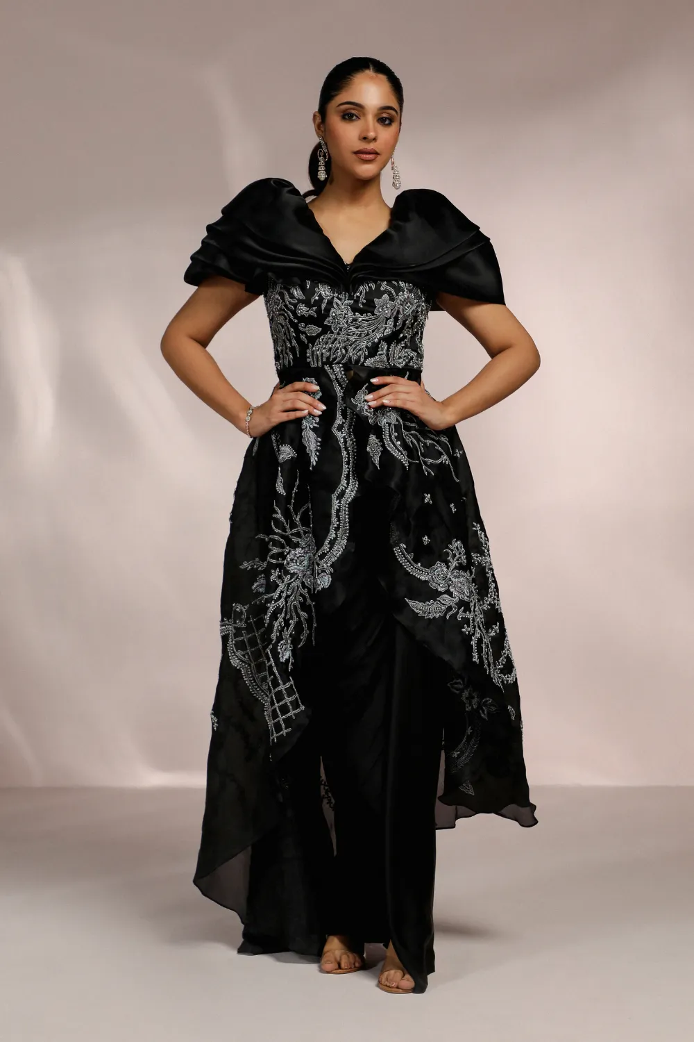 LONG PEPLUM TOP AND DRAPE SKIRT SET