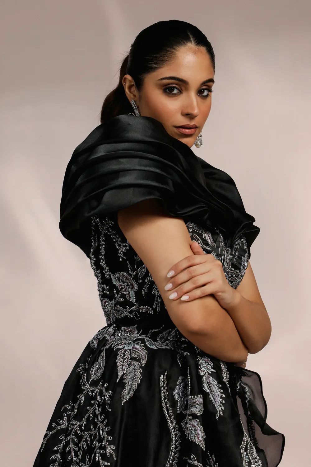 LONG PEPLUM TOP AND DRAPE SKIRT SET