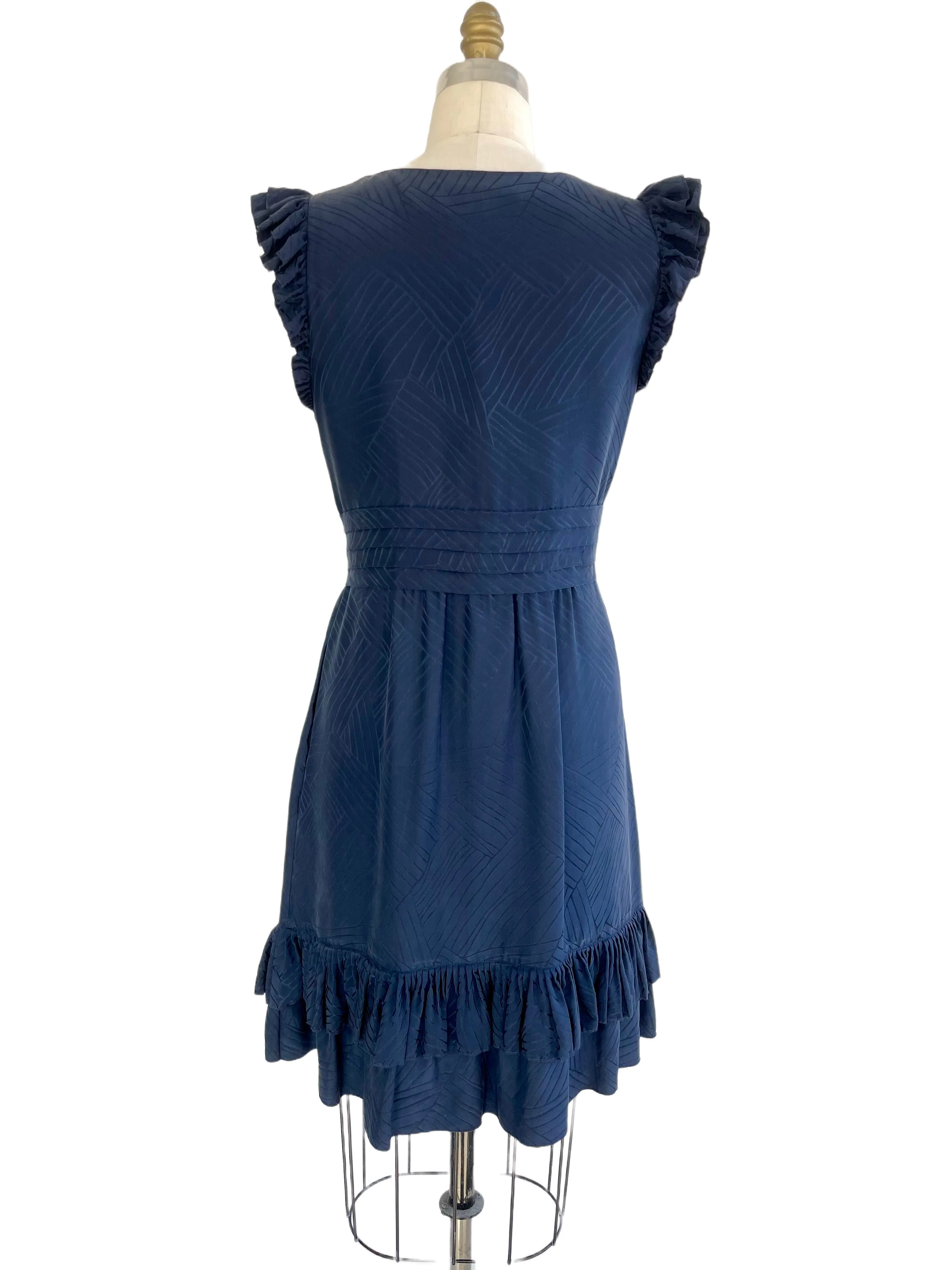 MARC BY MARC JACOBS Women's navy silk button front sleeveless dress with ruffles, 10