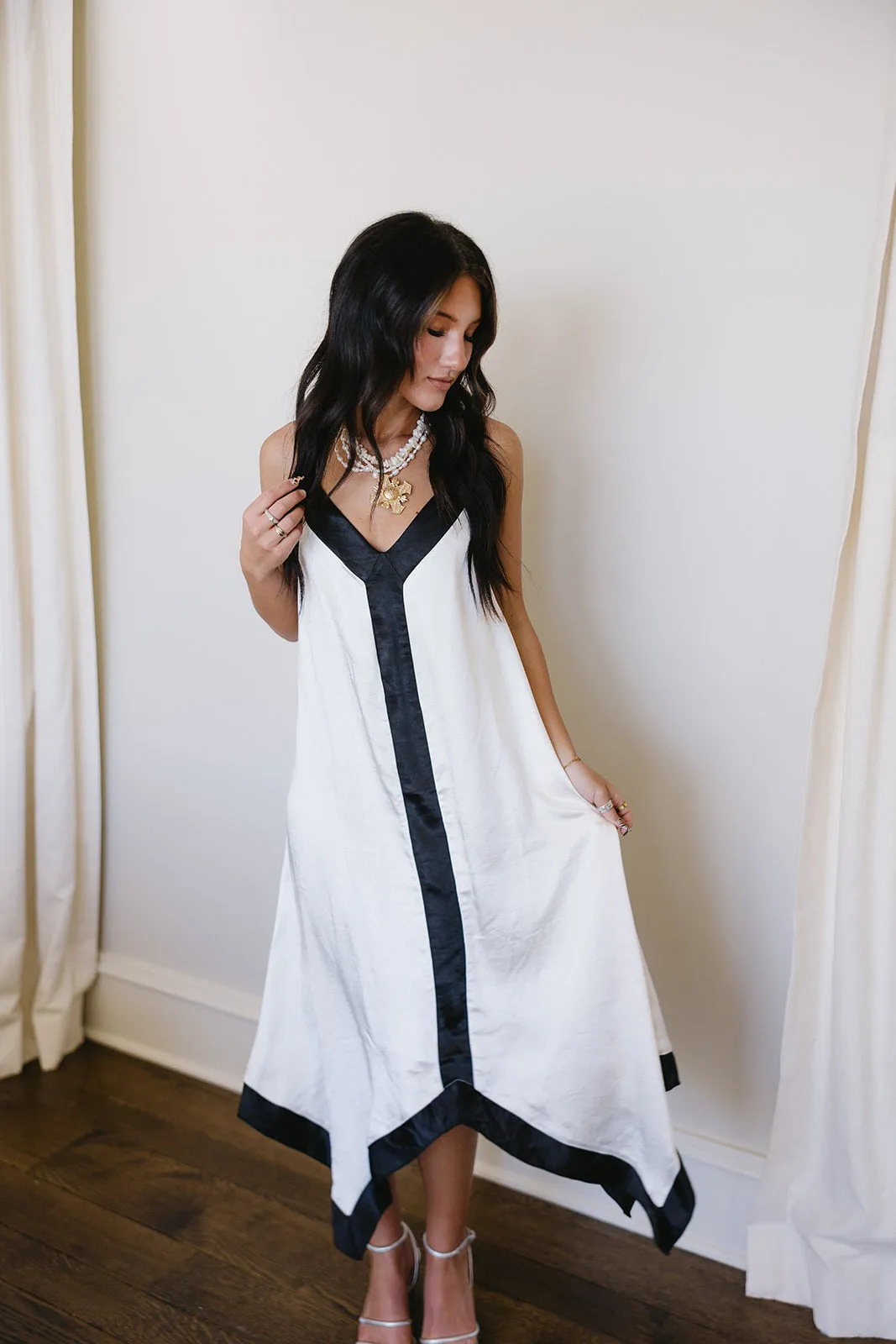 Marva Midi Dress - Ivory/Black