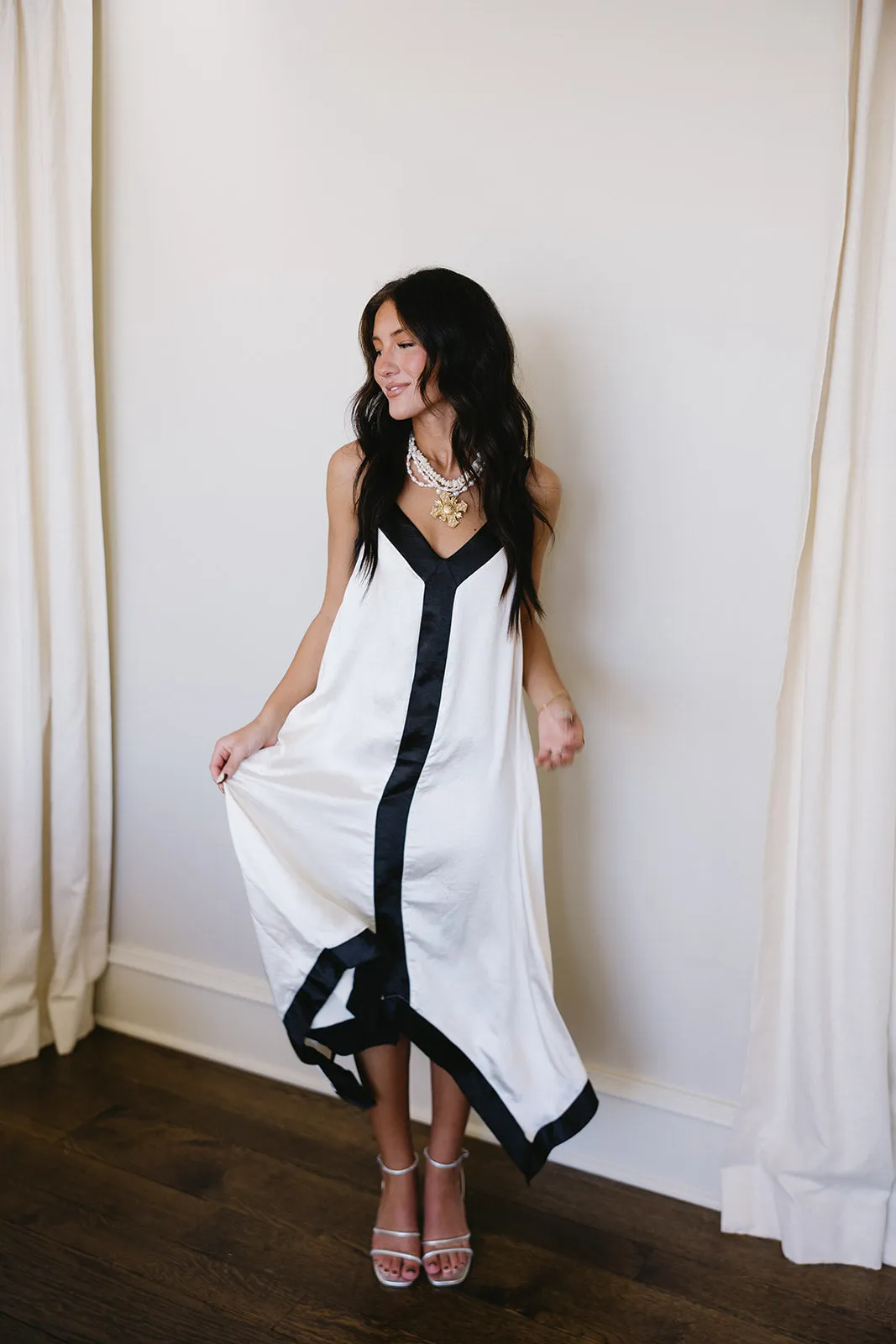 Marva Midi Dress - Ivory/Black