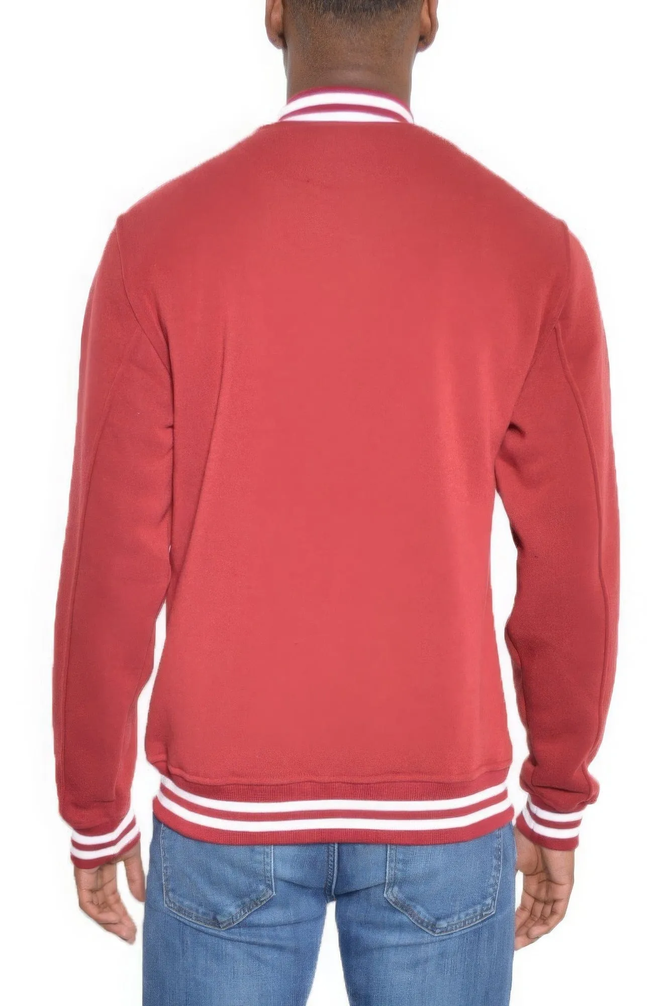 Mens Fleece Snap Button Varsity Jacket-Red