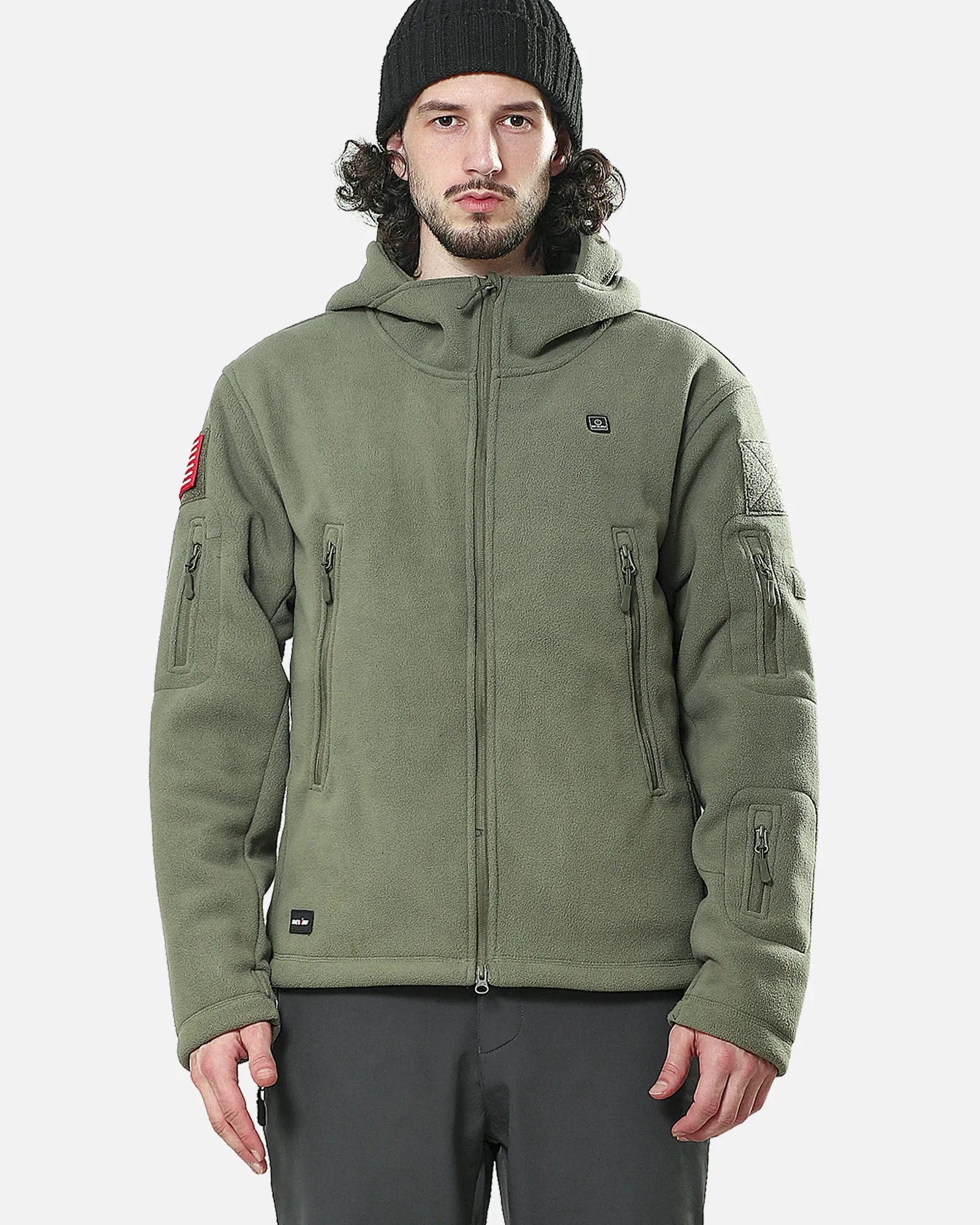 Men's Polar Fleece Heated Jacket With 12V Battery Pack - Olive Green