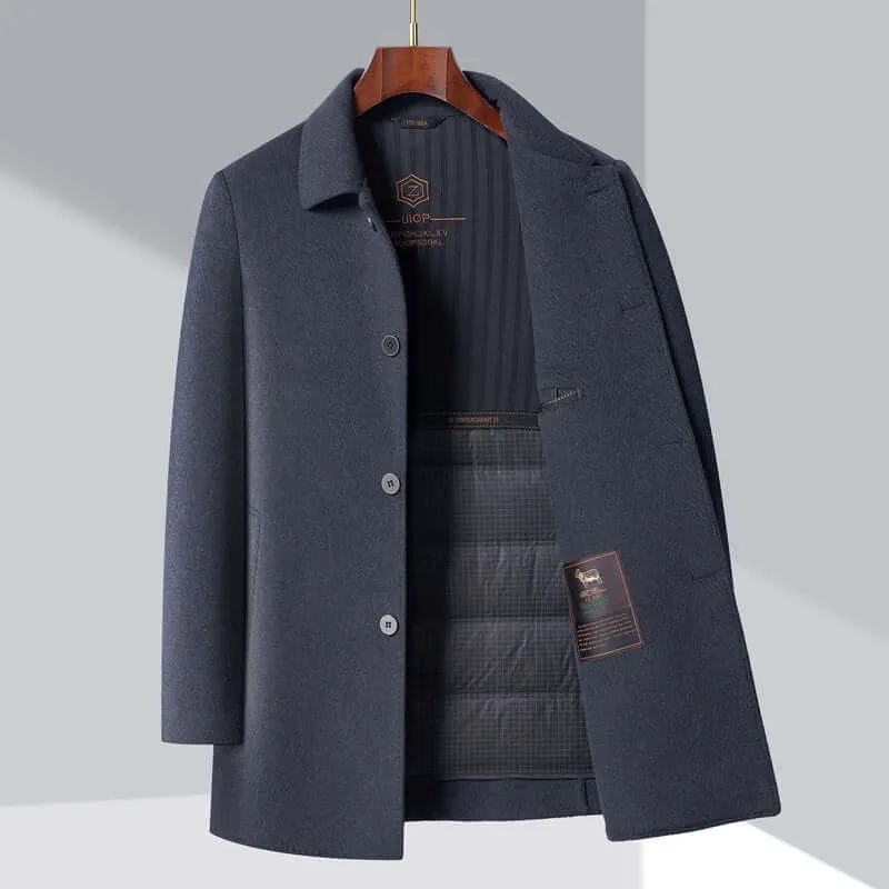 Men's Single-Breasted Wool Overcoat with Tailored Fit